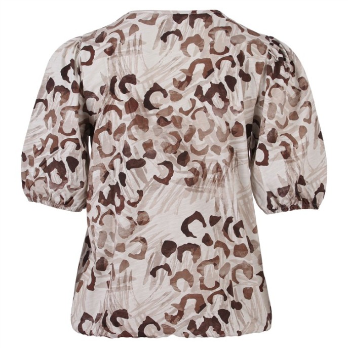 Shirt Blouson shirt 183617 v-hals Pofmouw Bruin print Shirt Blouson shirt 183617 v-hals Pofmouw Bruin print